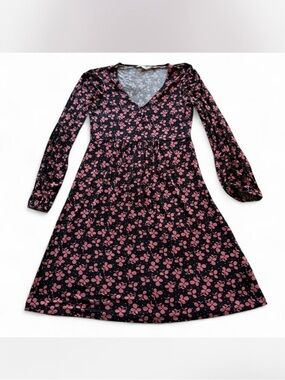Boden Hattie Jersey V-Neck Midi Dress, Black & Pink Floral (US 6P)